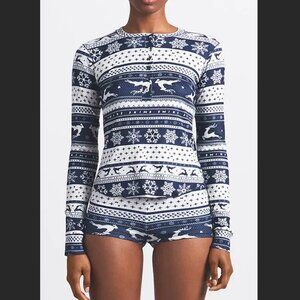 Skims Fair Isle Plush Pointelle Pajama Top in Navy size Small (S)